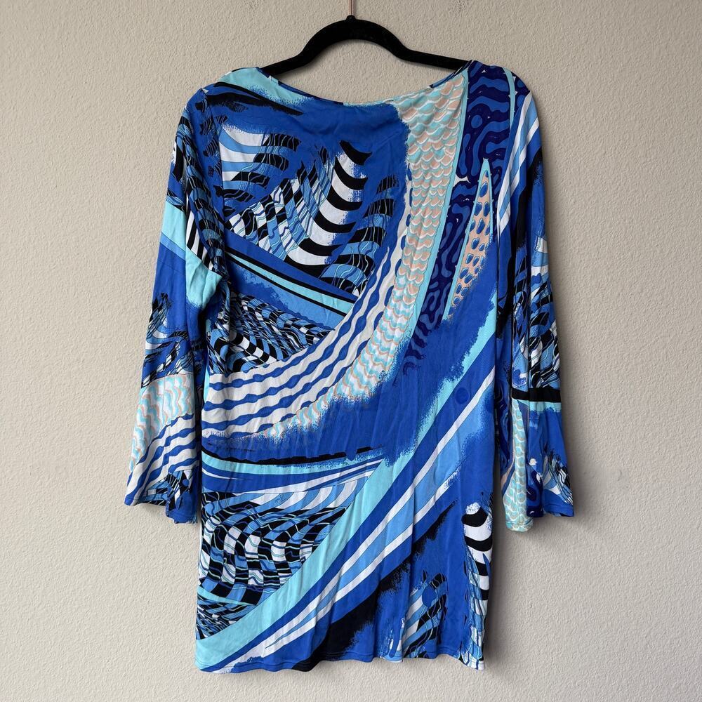 Emilio Pucci Vintage Blue Abstract Print V-Neck Blouse Size 8 - Picture 2 of 7